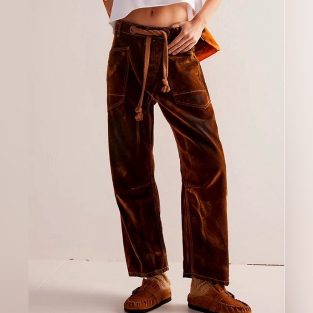 Rust Brown Velvet Barrel Pants